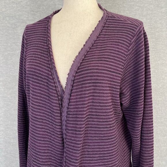 Cut Loose Open Front Long Cardigan Size M Pockets Fringe Stripe Textured Duster - Picture 5 of 15